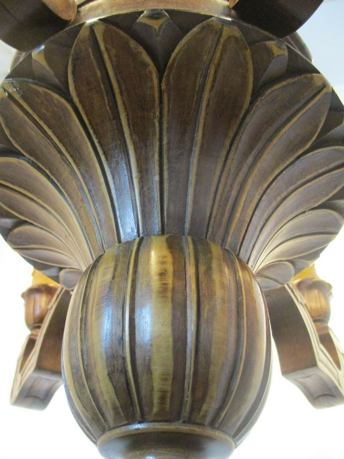 Hand Carved Wooden Chandelier Ornate  6 Arm Lights Country Farmhouse Barn Style photo vintage