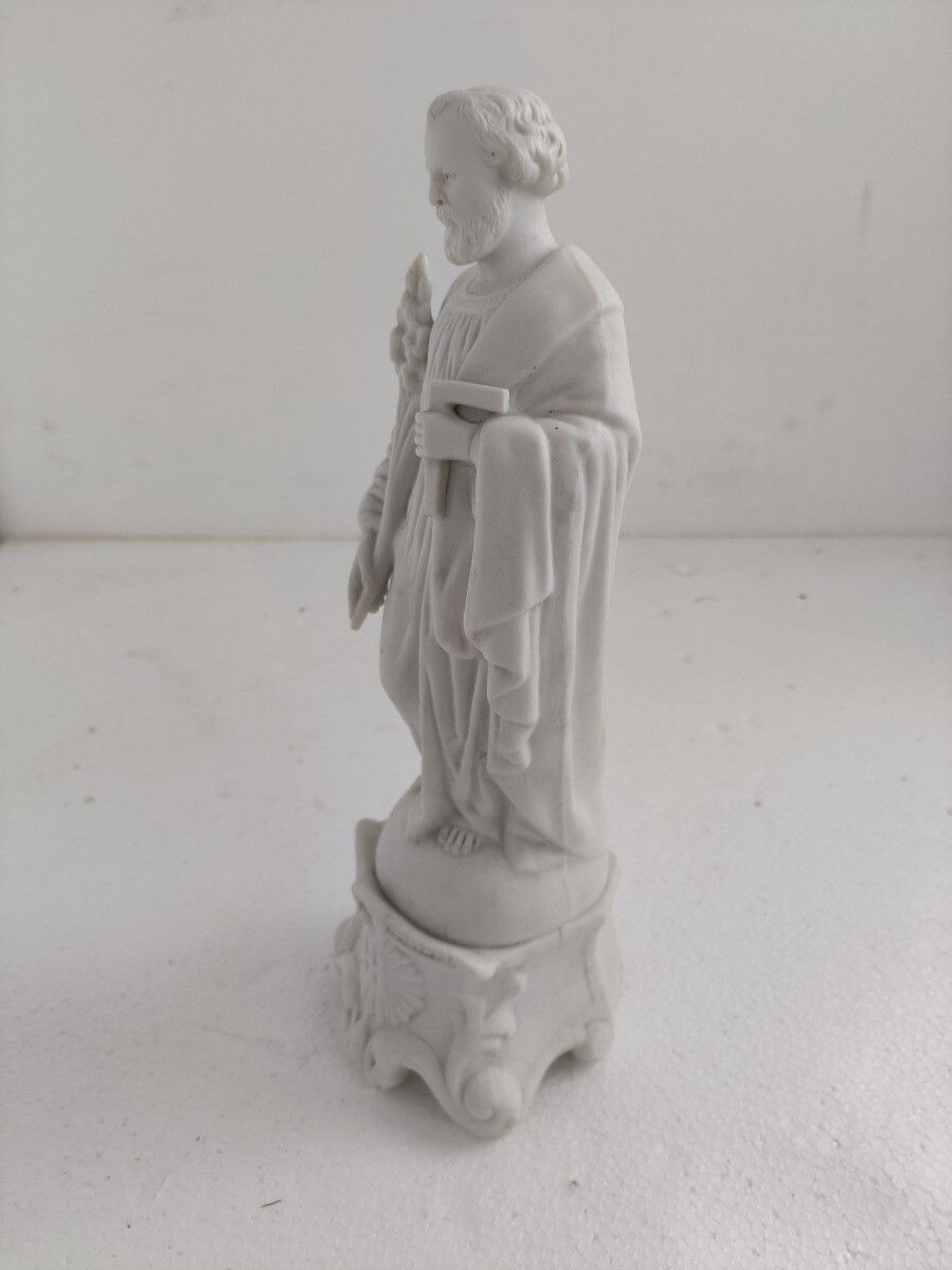 Antique Porcelain Bisque Statue Saint Joseph Angel Lilies Protector Of Homes Mar photo vintage
