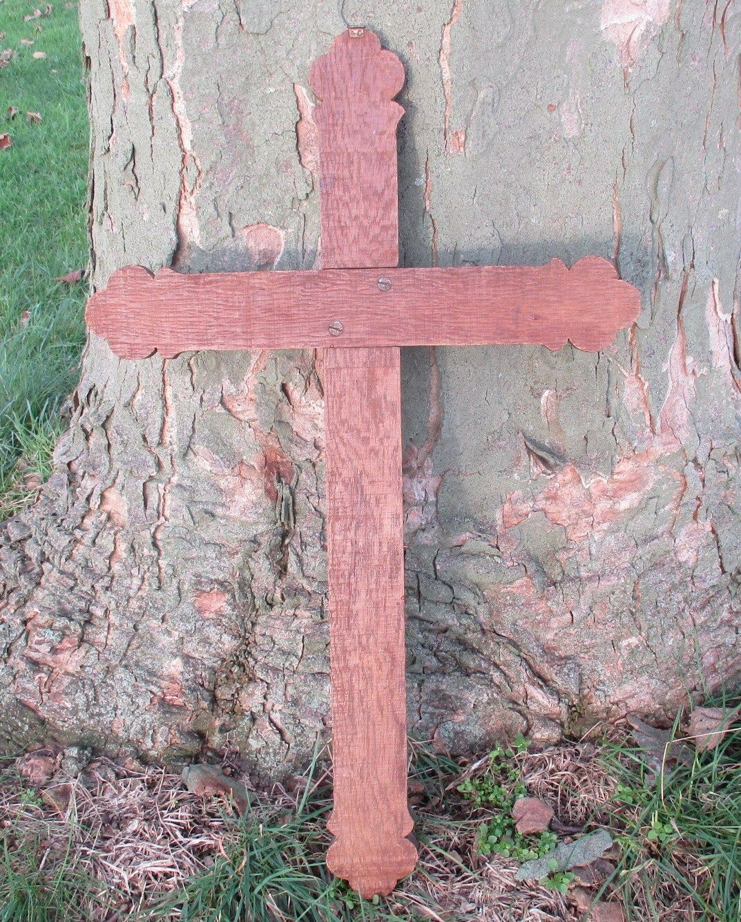 French Vintage Hand Carved Wood Hanging Crucifix Jesus Christ Fleur De Lis 25" photo buy