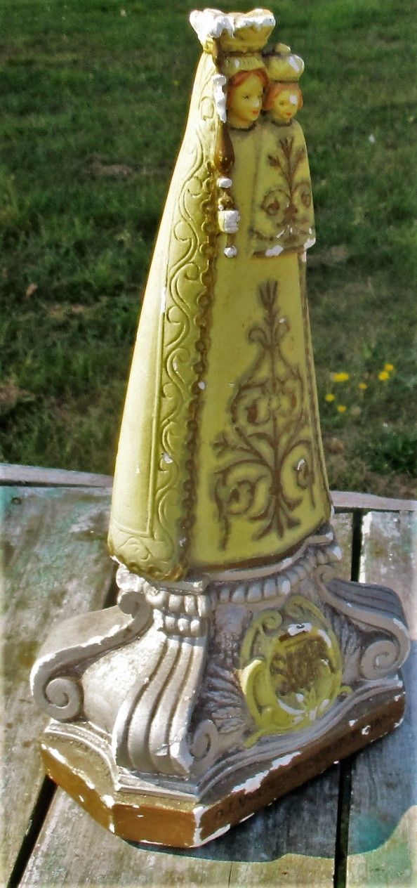 Our Lady Of Montaigu Vintage Virgin Mary Madonna  With Child Plaster Statuette photo for sale