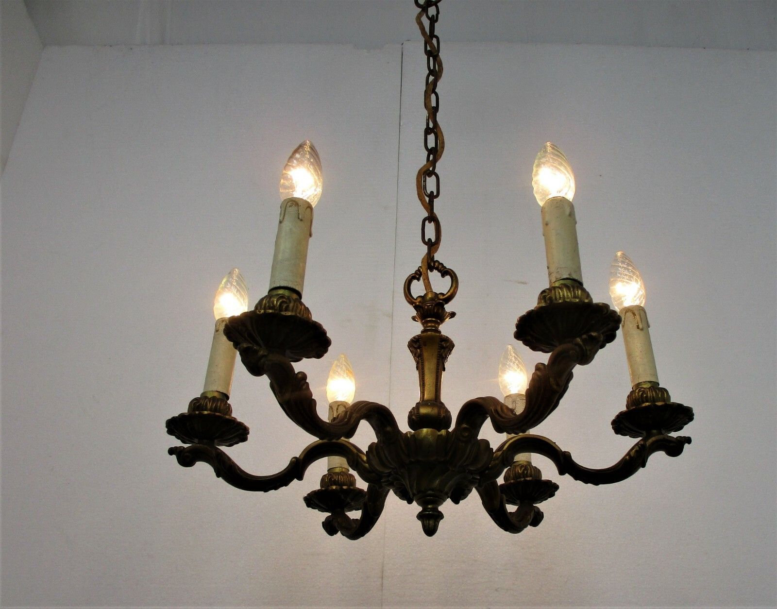 Vintage Chandelier Bronze  6 Arms Hollywood Regency Style Ornate Ceiling Fixture photo for sale