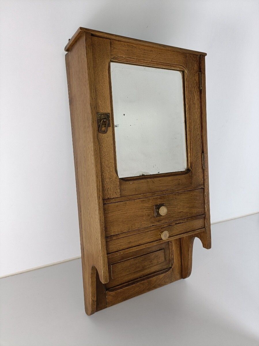 Medicine Apothecary Apothecary Bathroom Cabinet Beveled Glass Carved Wood  Barn photo for sale