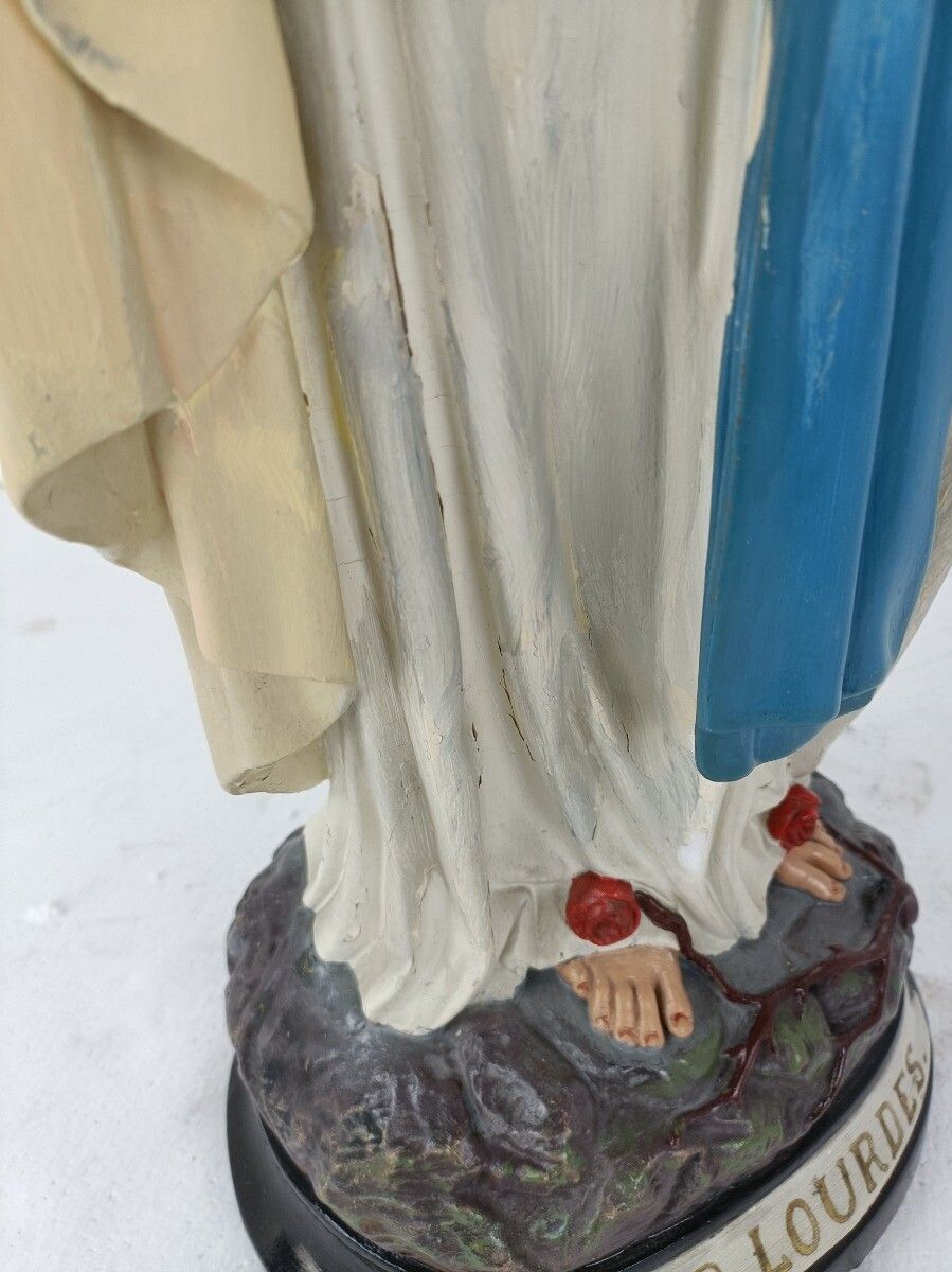 Xl Virgin Mary Madonna Our Lady Of Lourdes Plaster Statue Chapel French 33.85" photo vintage