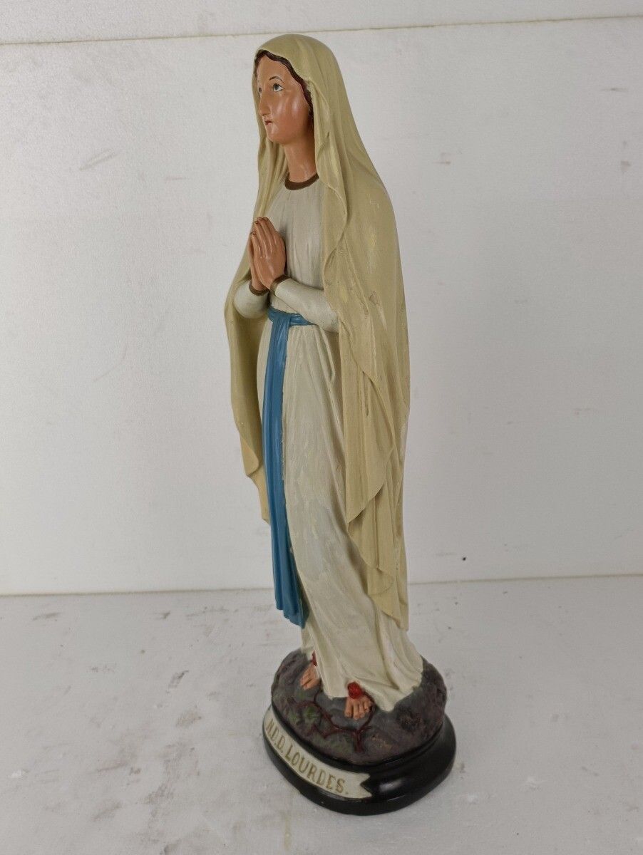 photo furniture Xl Virgin Mary Madonna Our Lady Of Lourdes Plaster Statue Chapel French 33.85"