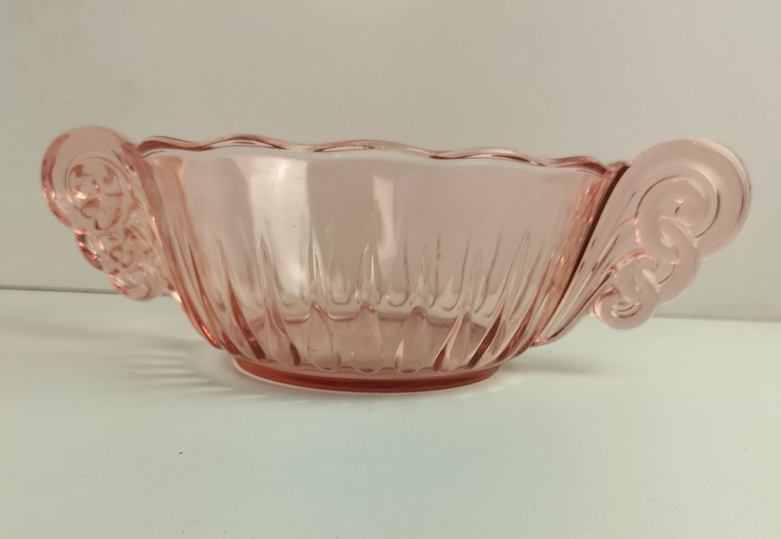 Gorgeous Art Deco Antique Art Depression Glass Pink Serving  Dish Bowl Collector photo for sale