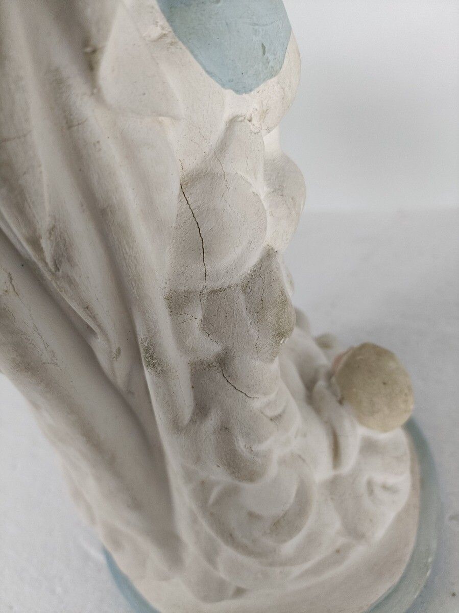 Art Antique Neo Gothic Statue Plaster Polychrome Our Lady Of Victory With Infant Ang photo