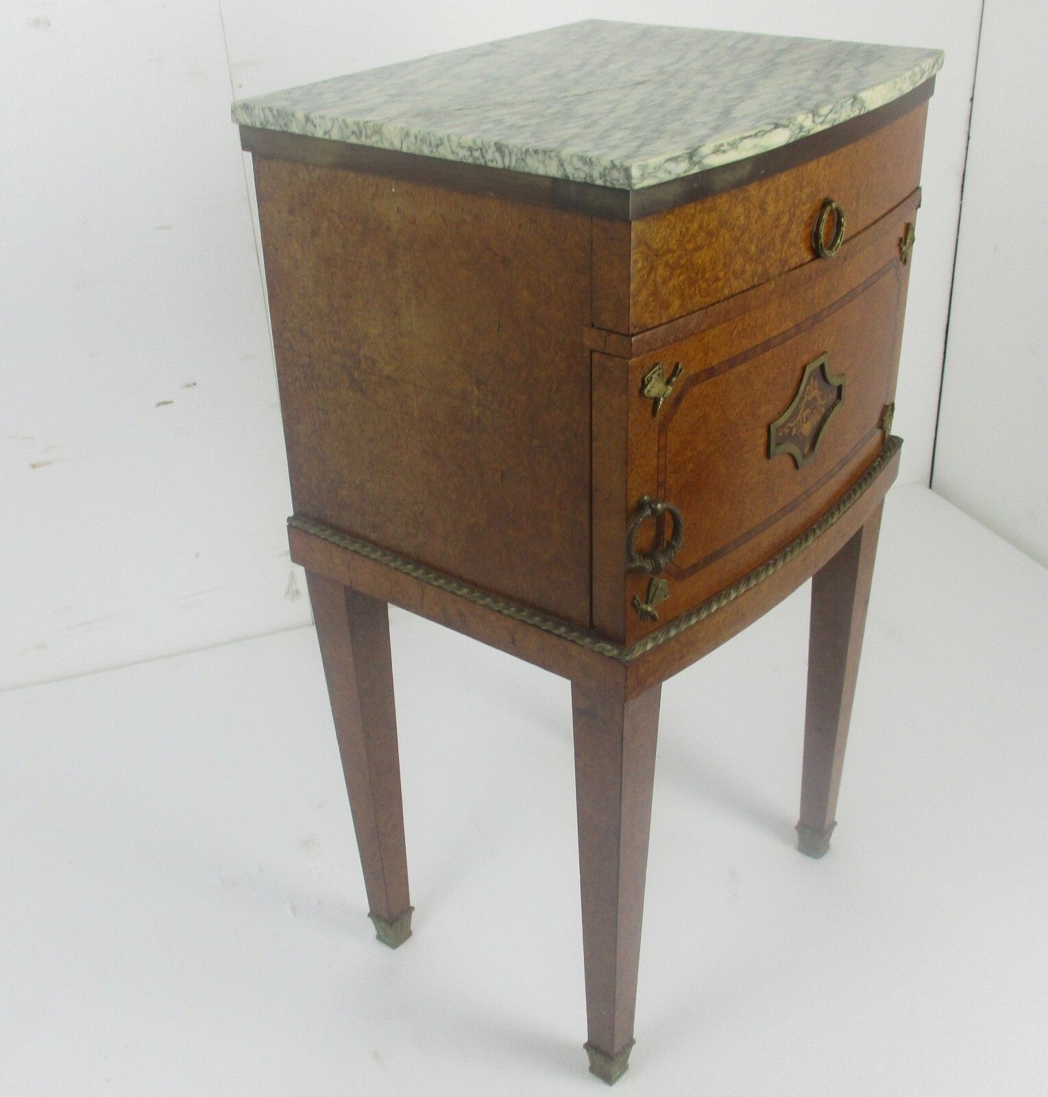 photo furniture Cabinet Side Table Night Stand Queen Anne Style Wood Marble Inlay Butterflies