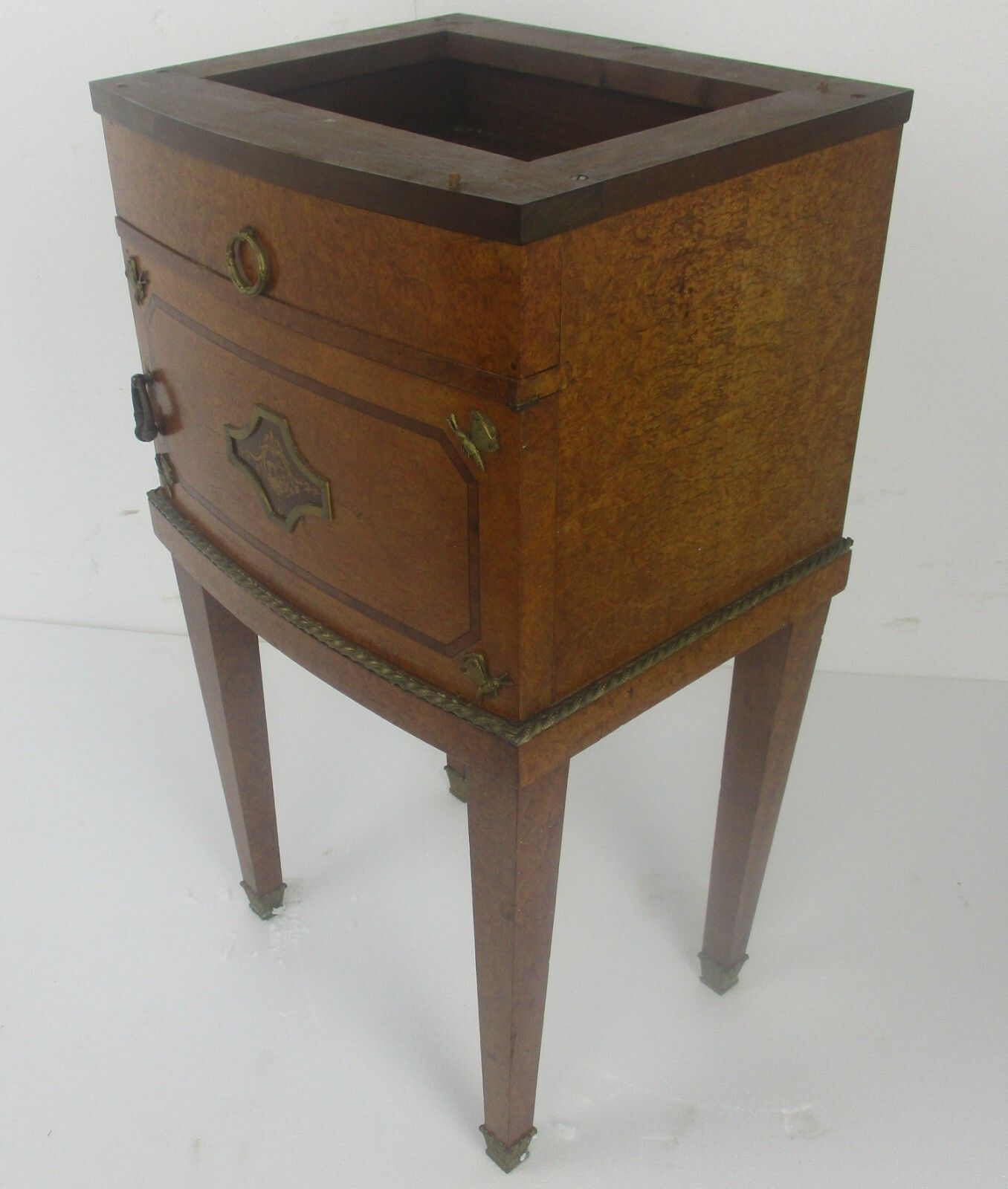 photo for sale Cabinet Side Table Night Stand Queen Anne Style Wood Marble Inlay Butterflies