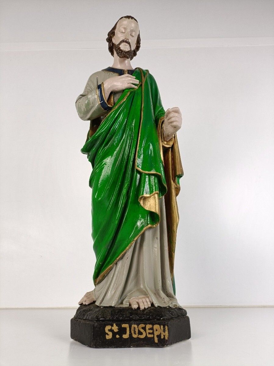 photo for sale Large Antique Statue Saint Joseph Protector Of Homes Plaster  Polychrome