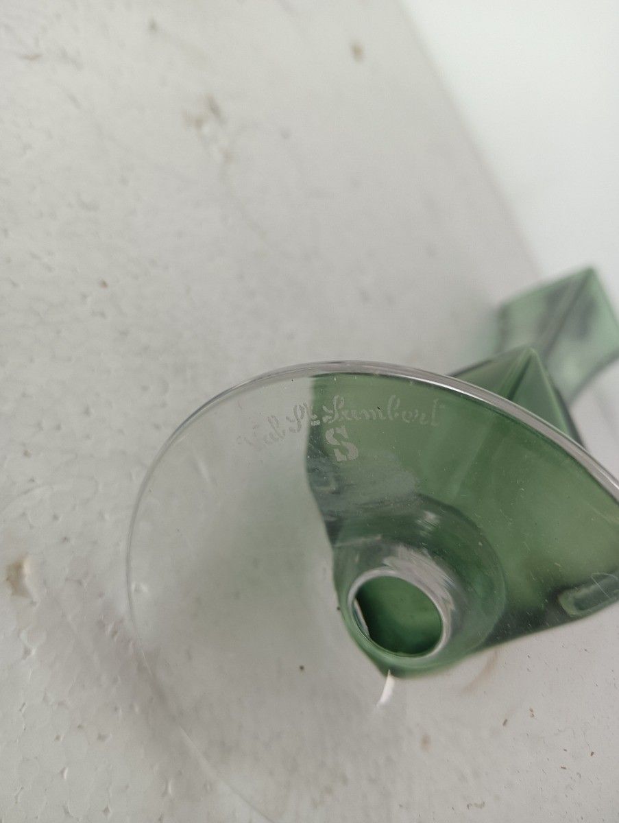 Small Vintage Green Clear Vase Val St Lambert Belgium Art Glass photo for sale