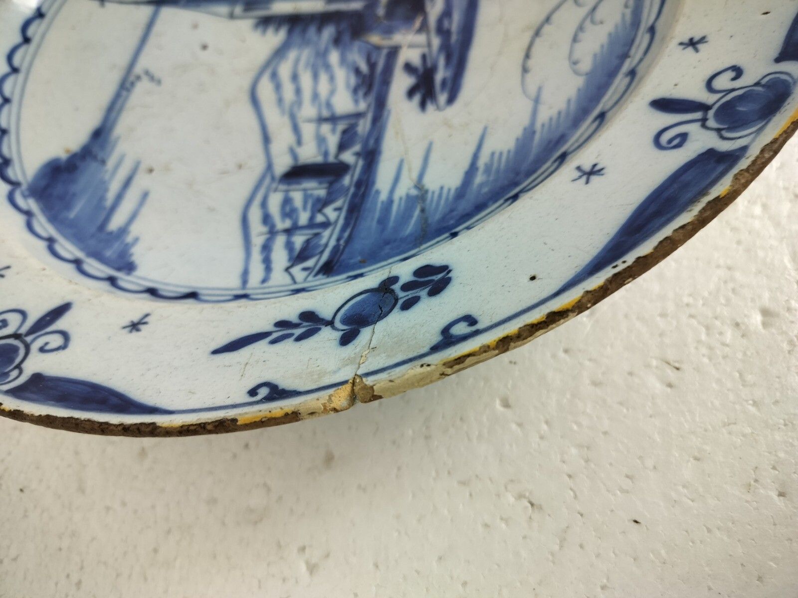 Antique 19th Century Large  Delft Wall Hanging Charger Plate Blue White Church photo for sale