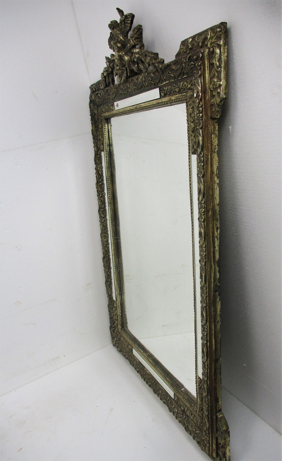 Wall Hanging Mirror Ornate Gold Gilded Hollywood Regency Birds Hobnails Gorgeous photo 384.0