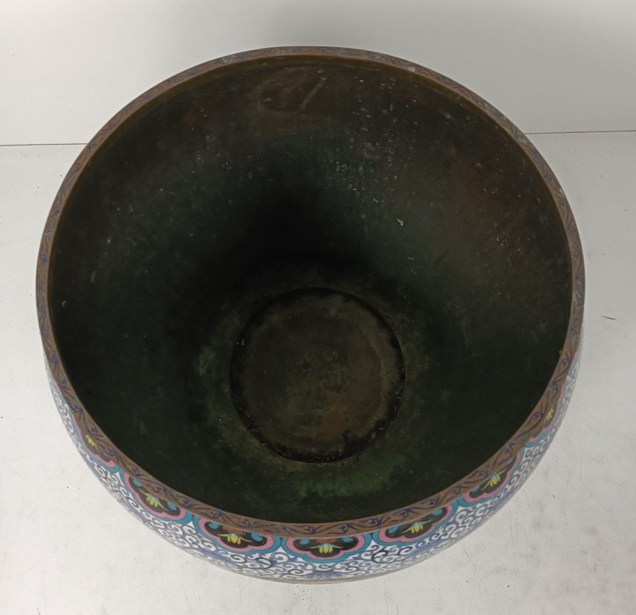 Antique Large Indoor Planter Chinese Cloisonné Bronze Urn Cache Pot Dragon photo furniture