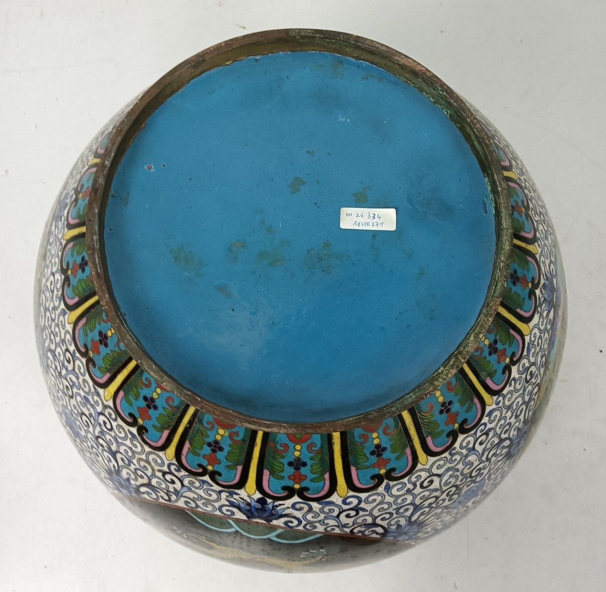 Antique Large Indoor Planter Chinese Cloisonné Bronze Urn Cache Pot Dragon photo Home Decor