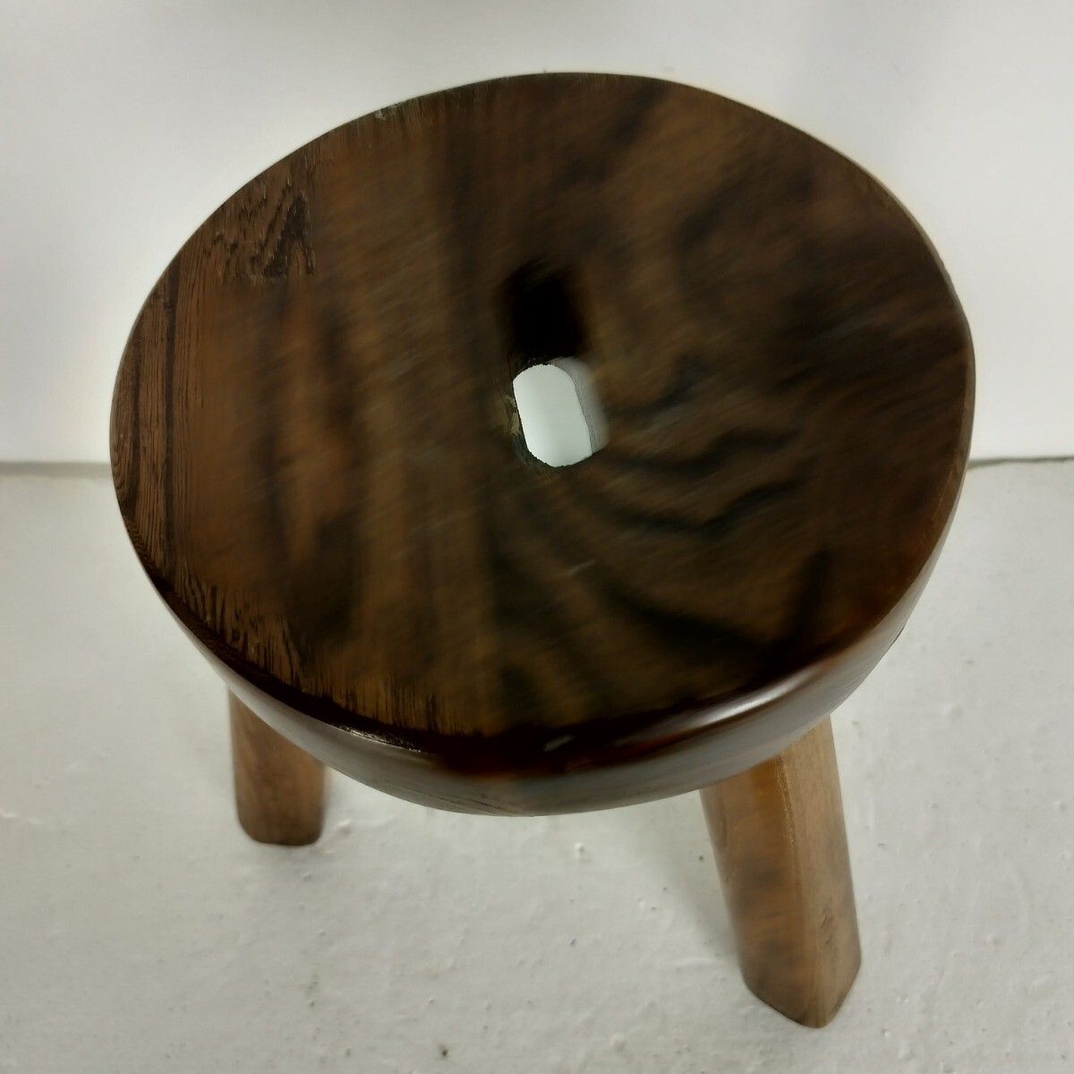 Funky Antique Milking Stool Plant Stand Pedestal Carved Wood, France Tripod Side photo 129.0