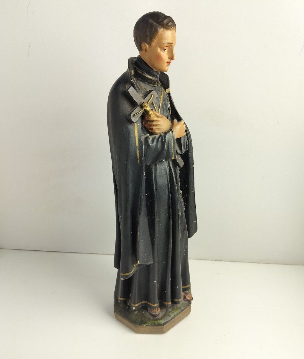 Antique 1900 Plaster  Statue Saint John Berchmans Patron Of Youth Collector Htf photo vinterior
