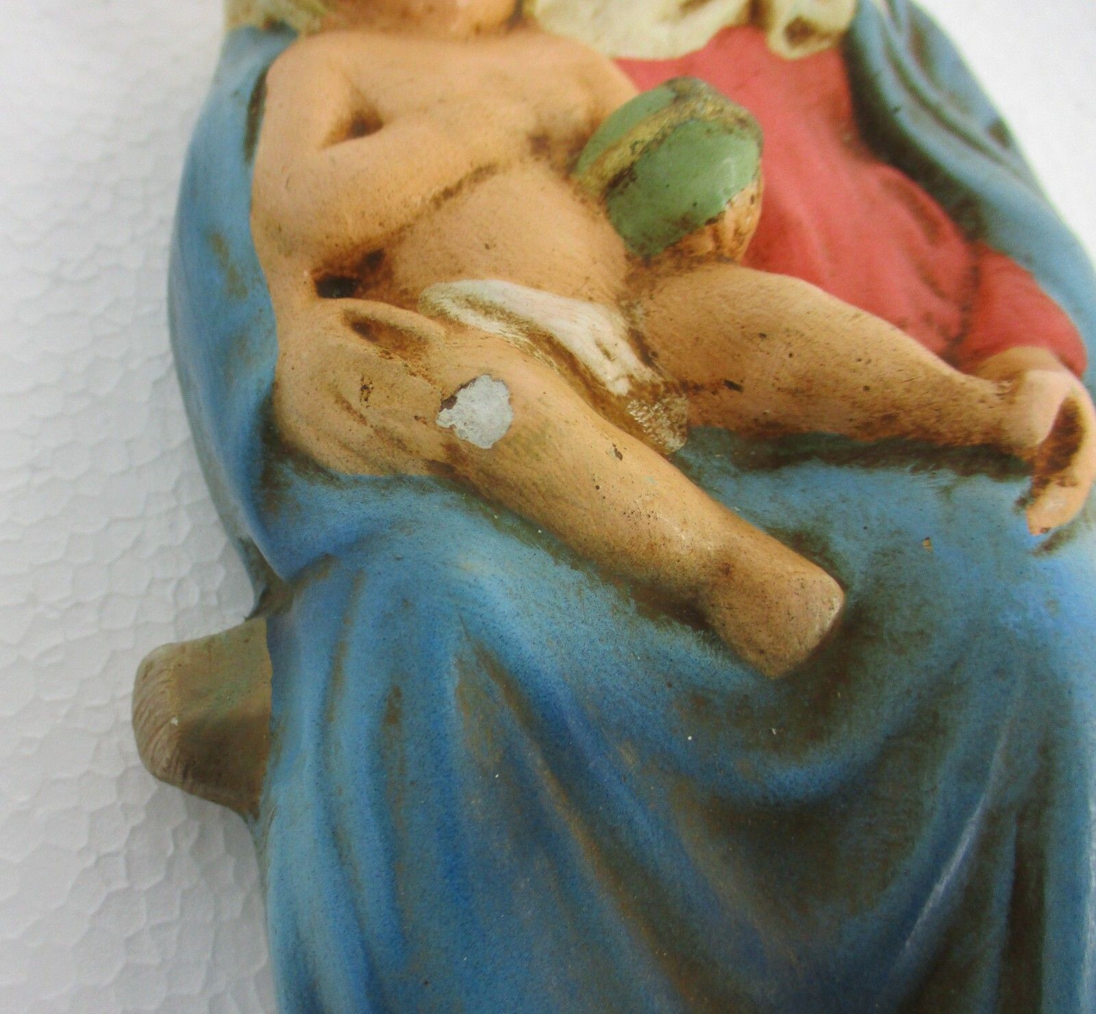 Plaster Wall Plaque Virgin Mary Madonna Holy Mother Infant Jesus Polychrome 20s photo Art