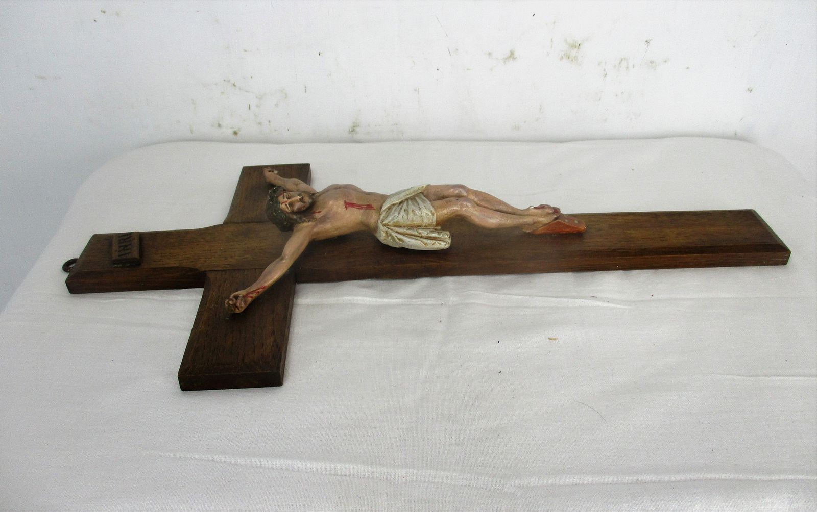 Gorgeous Oak Hanging Crucifix Jesus Christ Plaster Sculpture Corpus Crucifixion photo buy