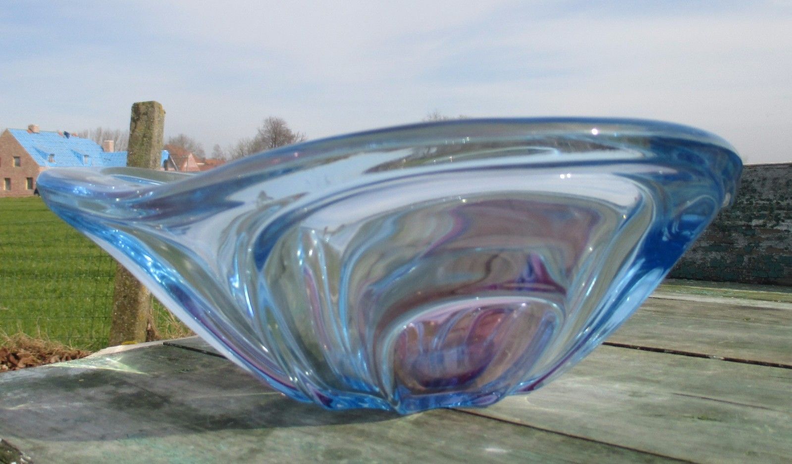 Lovely Blue Cranberry Dish Centerpiece Era Murano Poli Seguso Art Glass photo Home Decor