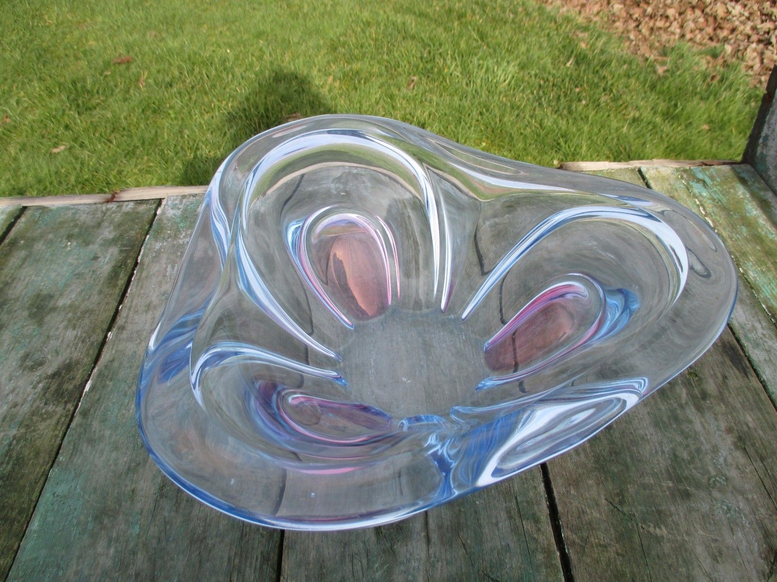 Lovely Blue Cranberry Dish Centerpiece Era Murano Poli Seguso Art Glass photo vintage