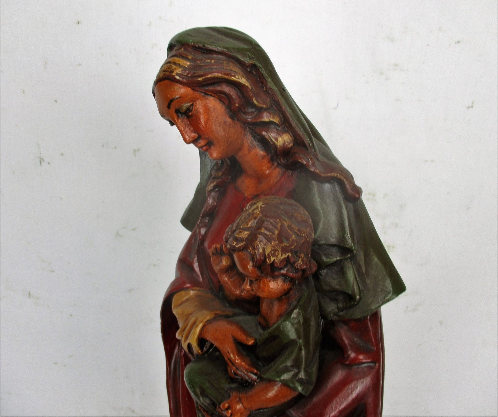 Polychrome Large Statue Virgin Mary Madonna Holy Mother Infant Child 22.83" photo vinterior