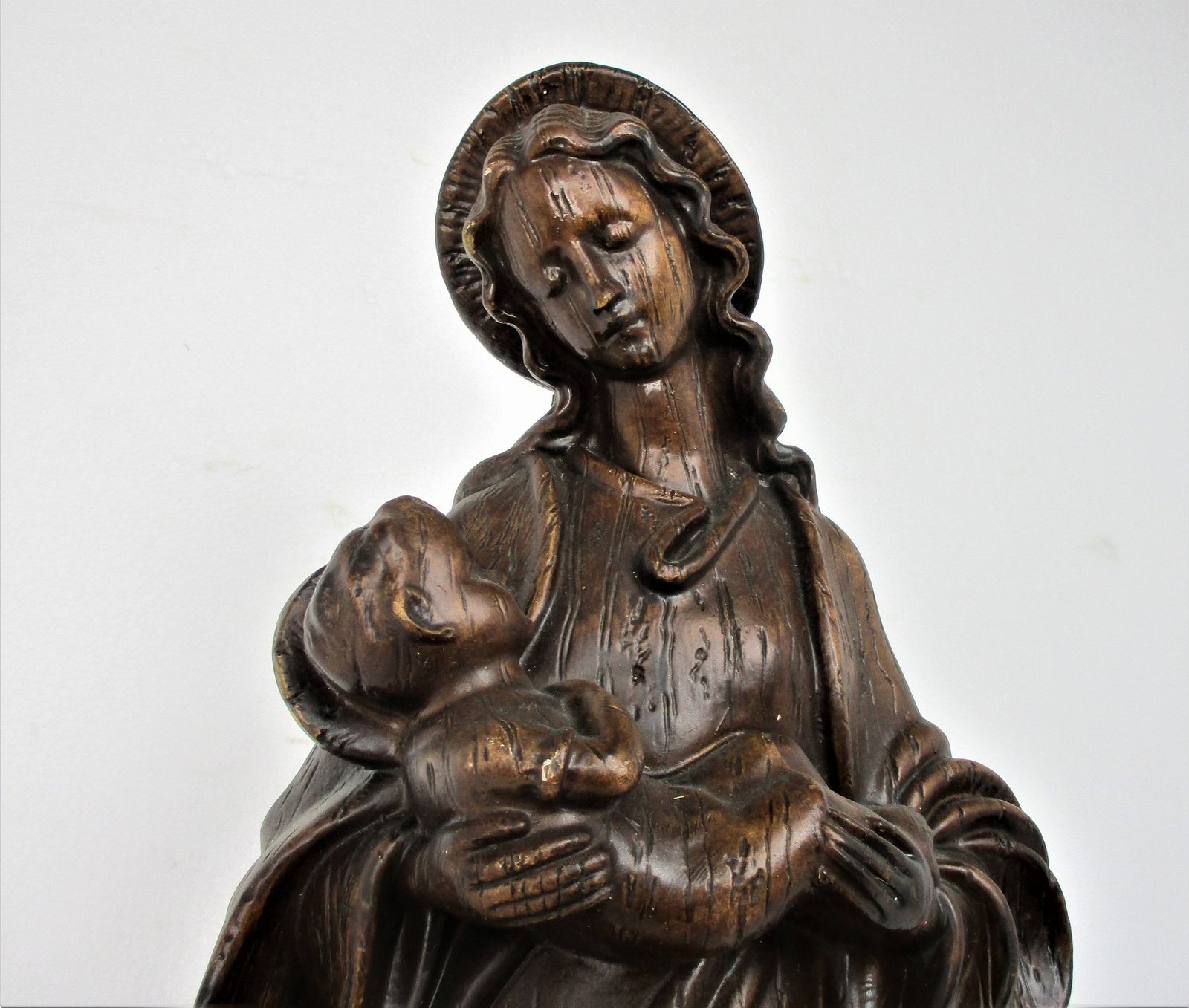 L Art Deco Virgin Mary Madonna Infant Child Plaster Statue Tenderness Lovely Chu photo furniture