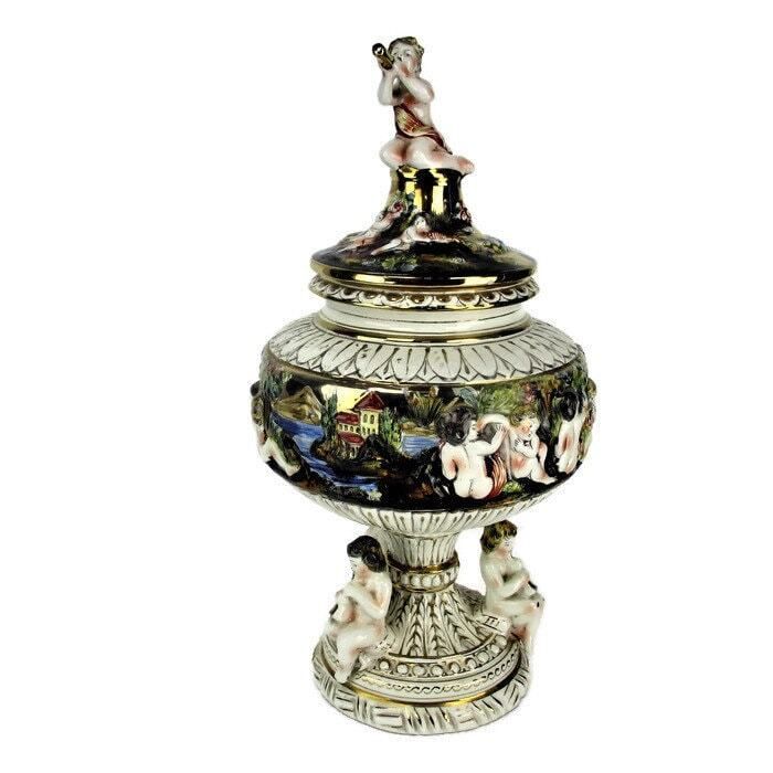 L Capodimonte Italian Centerpiece Bernini Putti Angels Woman Playing Flute Wow