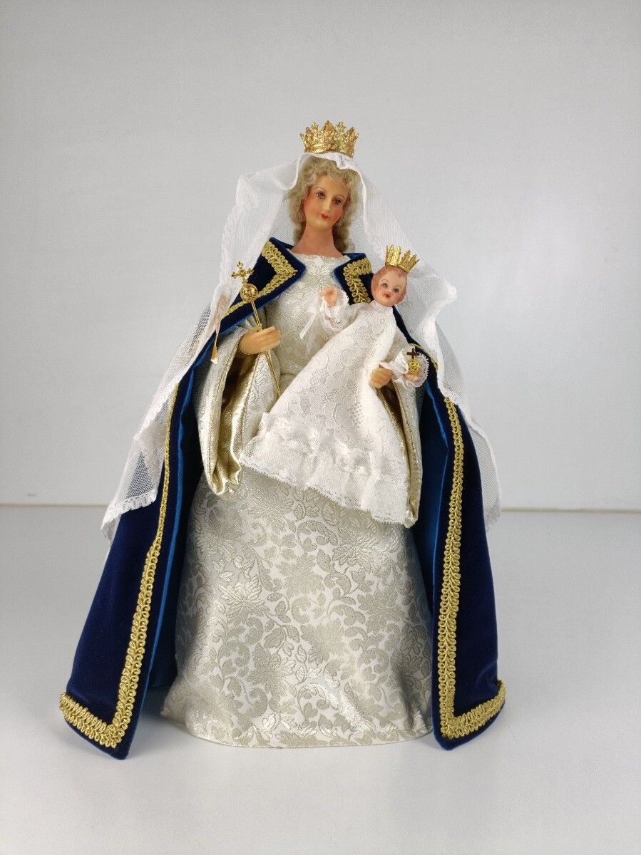 Hand Made Wax Madonna  Doll Virgin Mary Our Lady With Infant Jesus Figurine  Mad photo furniture