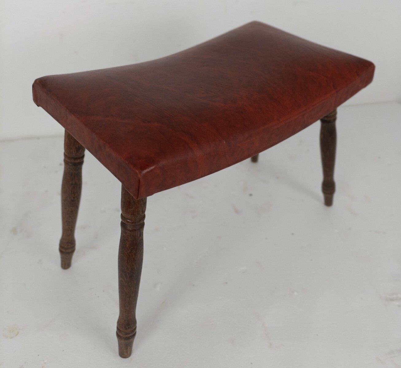 Vintage Footstool Ottoman  Foot Rest  Wooden Legs Faux Leather Modernist Funky photo Furniture