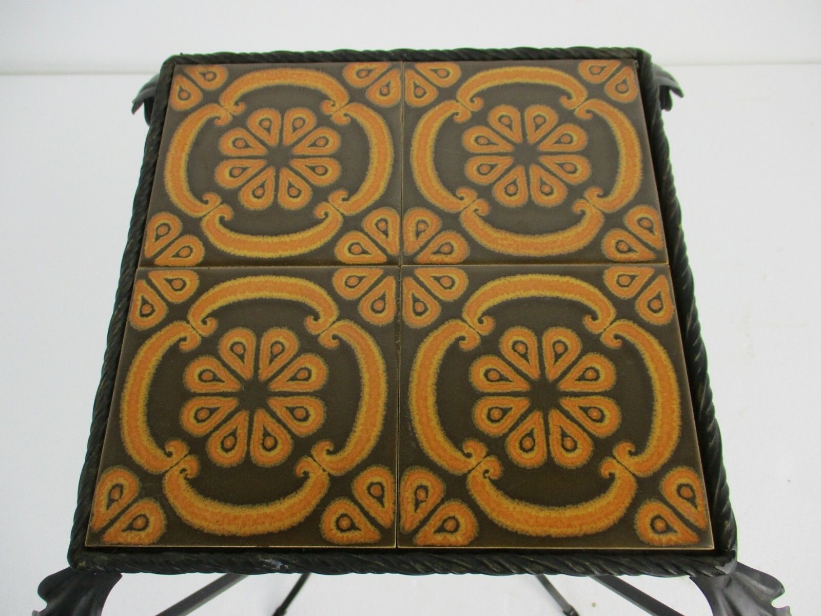 Vintage Side Table Plant Stand Ceramic Tiles Boch Belgium Funky Wrought Iron photo 204.0