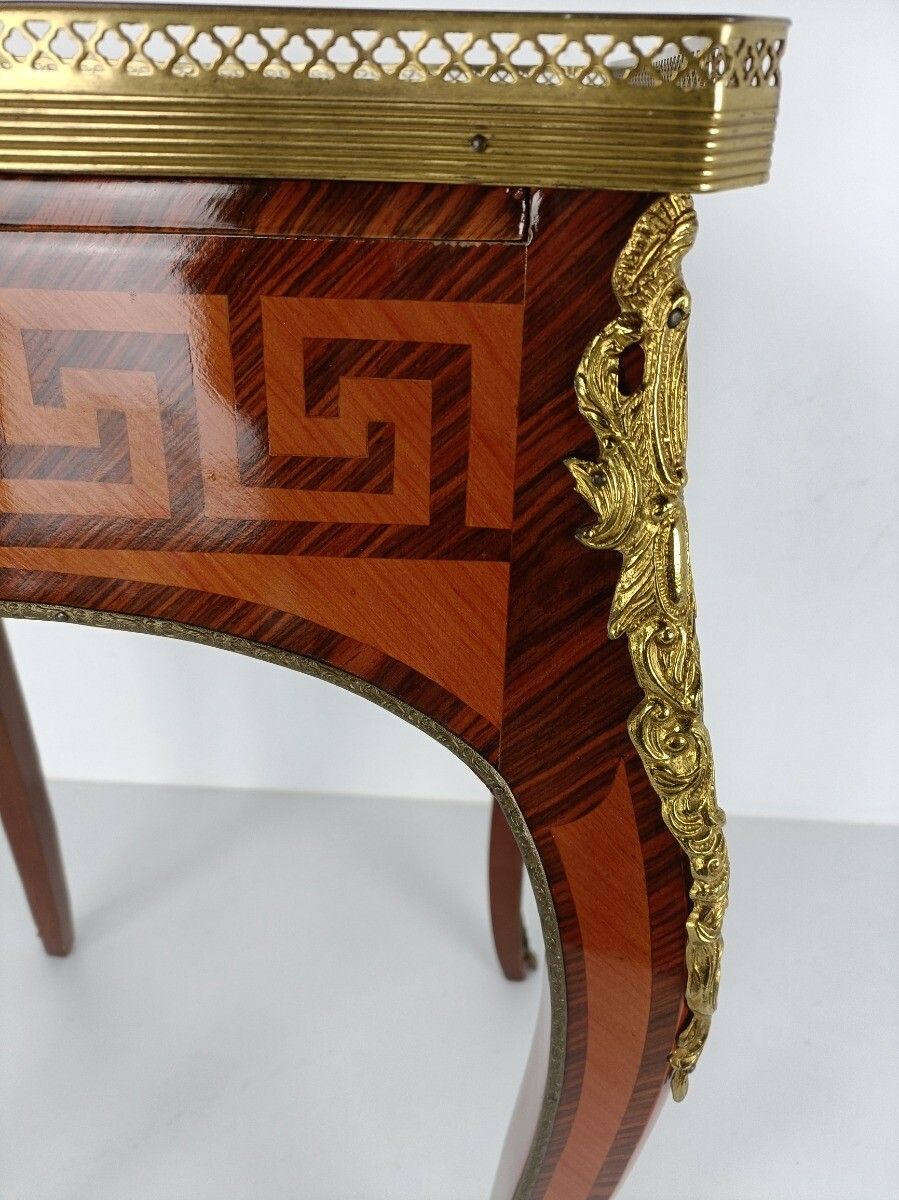 Italian Table Inlay Brass Trims Vintage Louis XV Style Wood Stunning Marquetry E photo 768.0