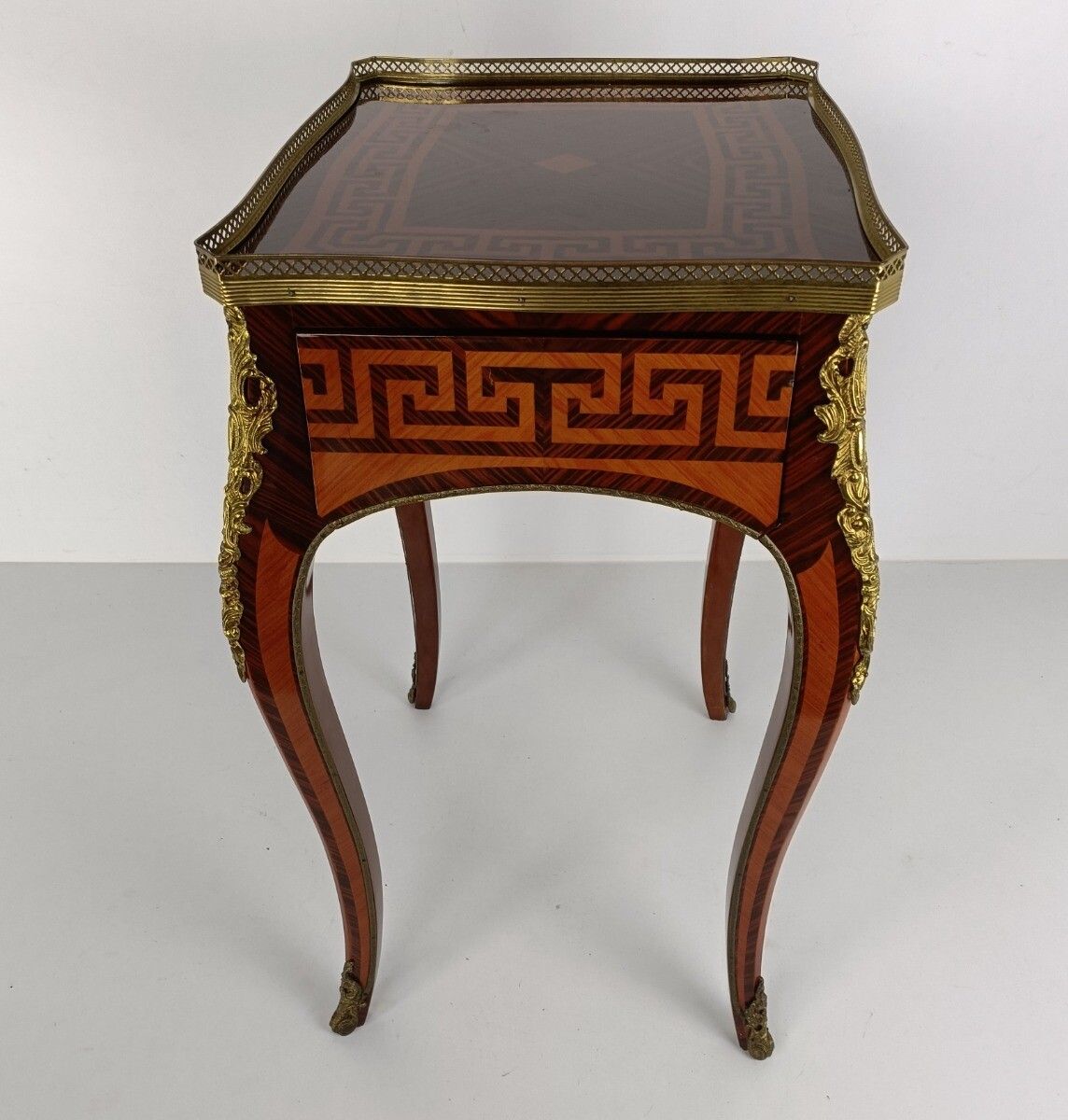 Italian Table Inlay Brass Trims Vintage Louis XV Style Wood Stunning Marquetry E photo vintage