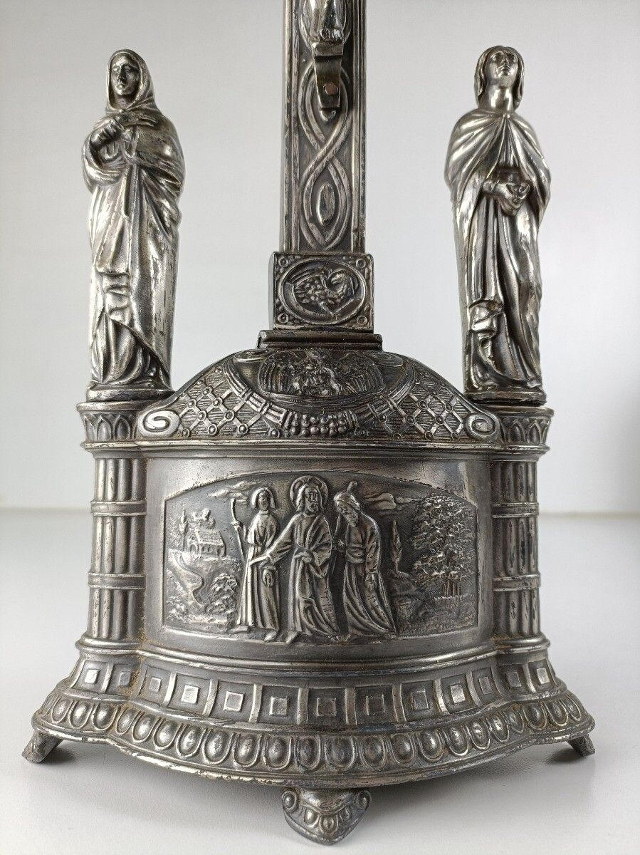 Standing Crucifix Cross Vintage Spelter Calvary Emmaus Goers Very Rare Crucifixi photo 263.0