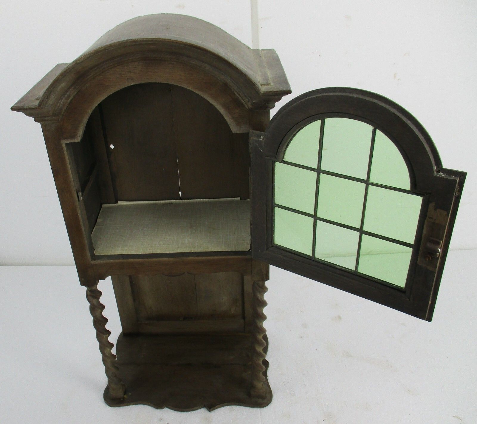 Antique Edwardian Display Cabinet Carved Wood Barley Twist Leaded Glass Wow photo buy
