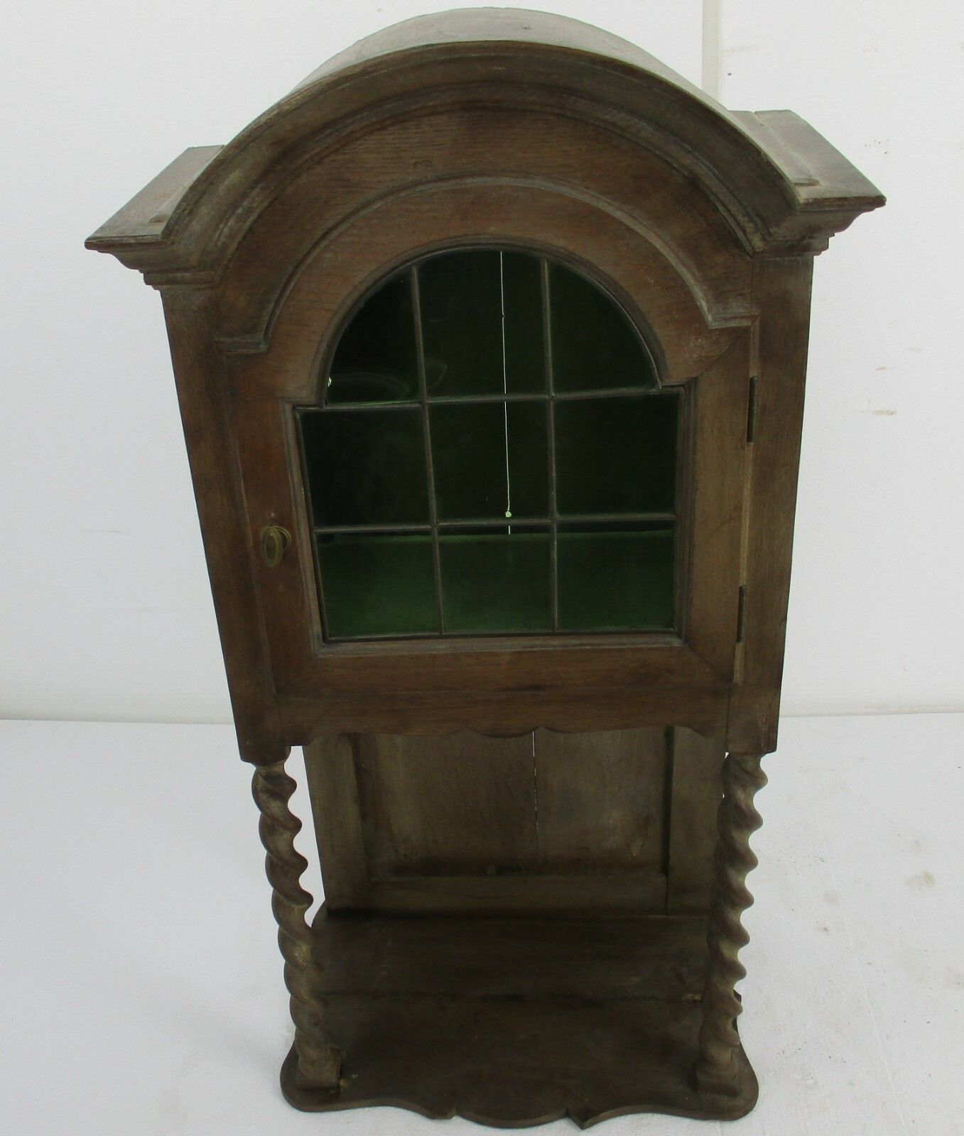 Antique Edwardian Display Cabinet Carved Wood Barley Twist Leaded Glass Wow photo vintage