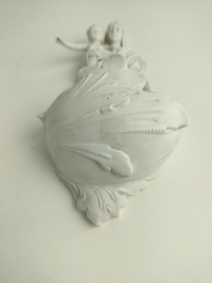 Gorgeous Antique Holy Water Font Vessel White Bisque Porcelain Madonna With Infa photo Home Decor