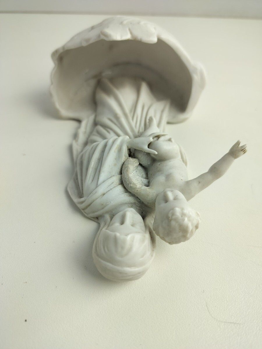 photo furniture Gorgeous Antique Holy Water Font Vessel White Bisque Porcelain Madonna With Infa