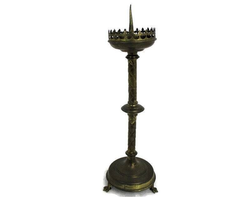 Antique Candle Holder Candle Stick Church  Chapel Altar Monastery Brass Gothic L