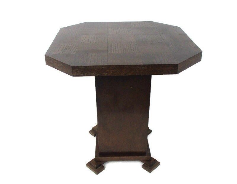 Art Nouveau Ornate Hand Carved Wooden Table Console Coffee Side Table Checkered