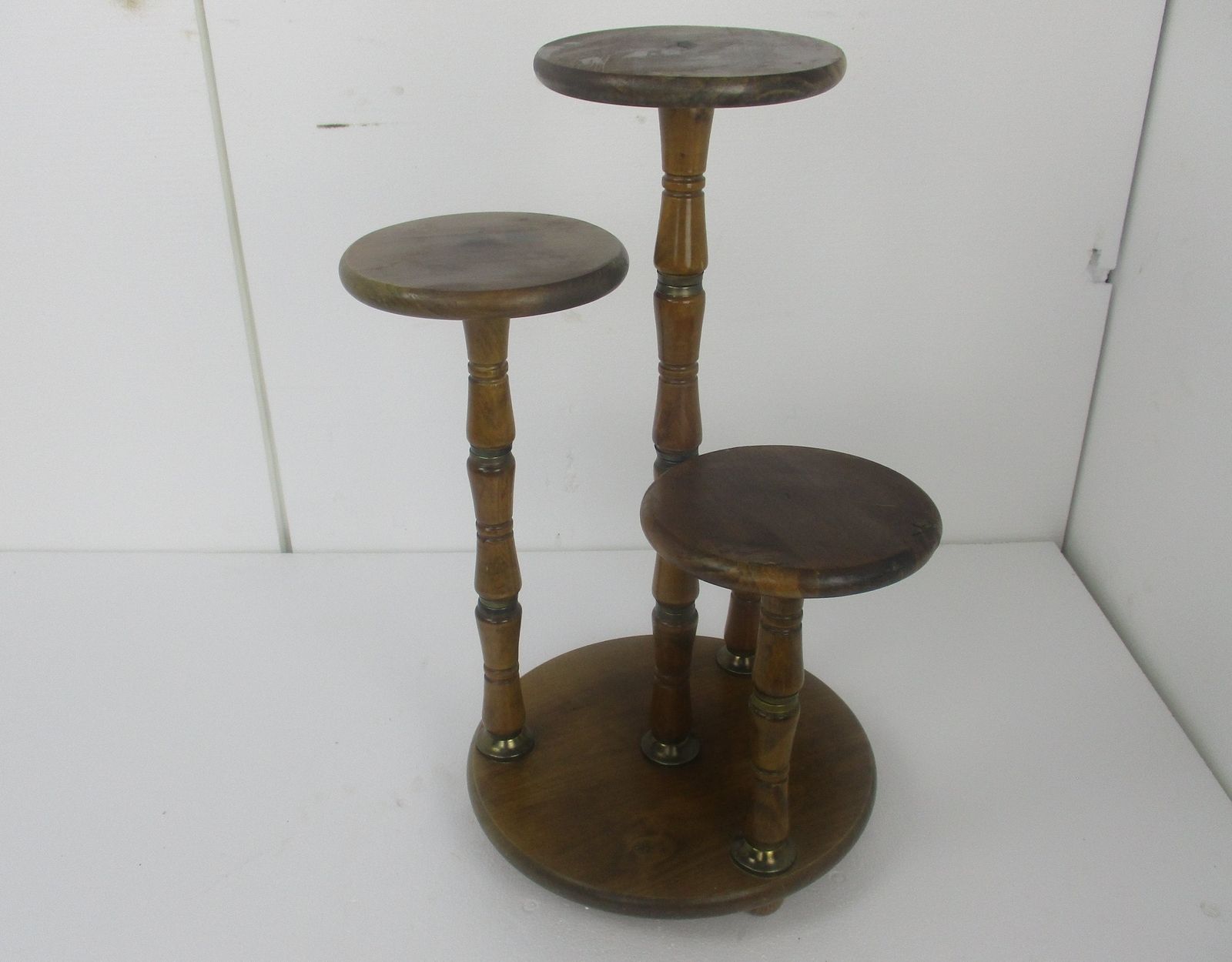 Xl Vintage 4 Tier Pedestal Table Plant Flower Stand Side Table Carved Wood Brass photo furniture