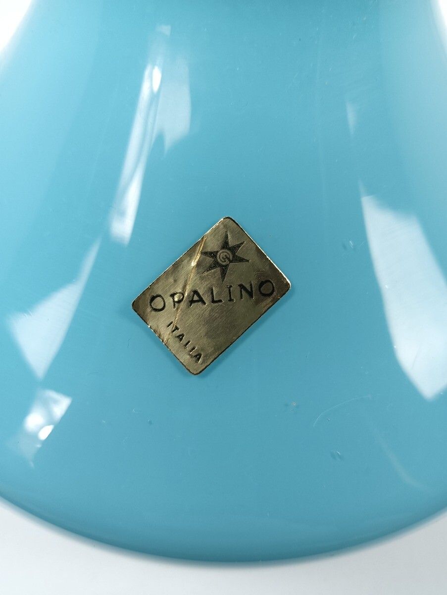 Vintage Aqua Blue Opaline Art Glass Italian Vase Nos Retro photo for sale