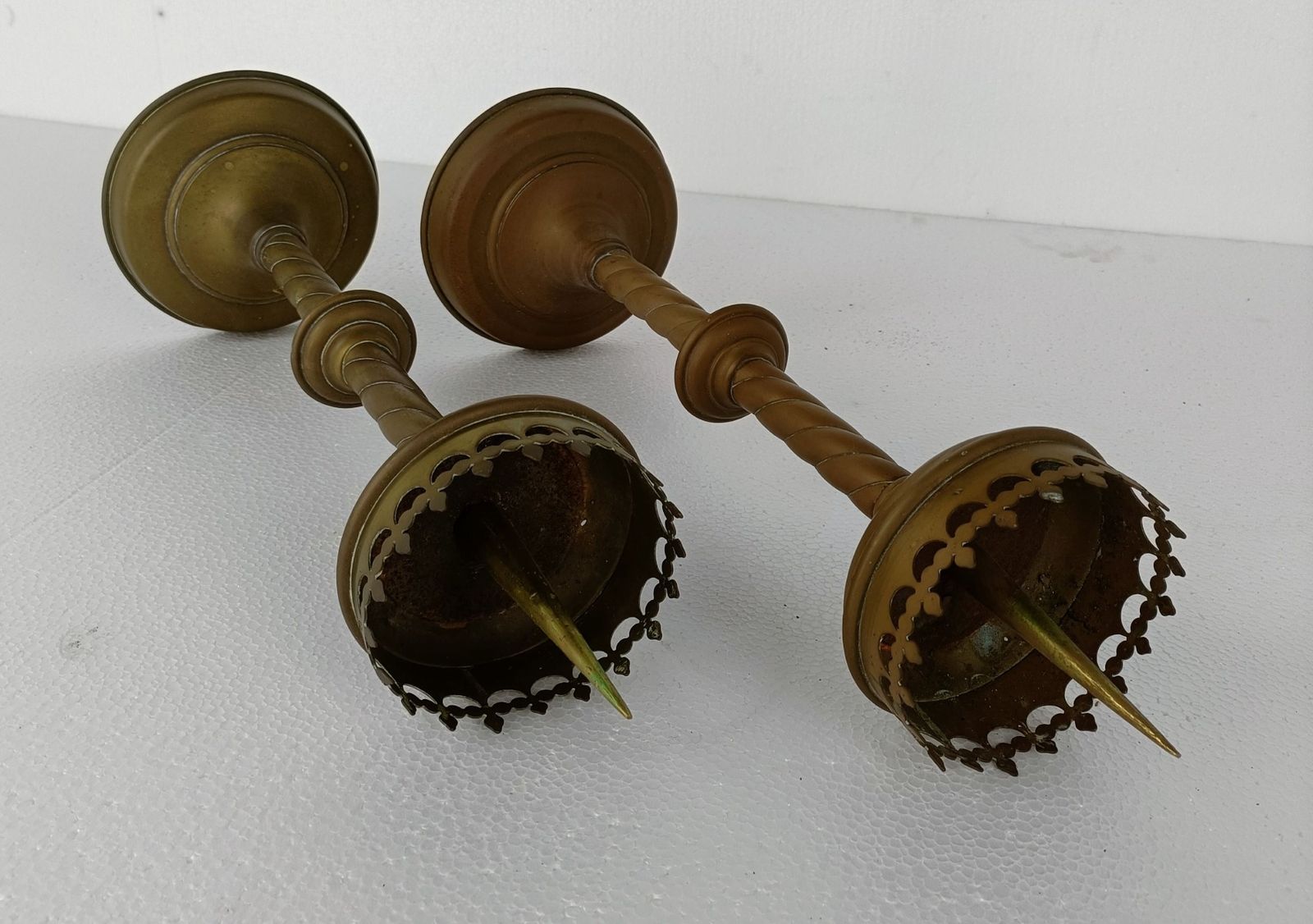Pair Antique 1800s Candle Holders Candle Sticks Church  Chapel Altar Monastery B photo vinterior