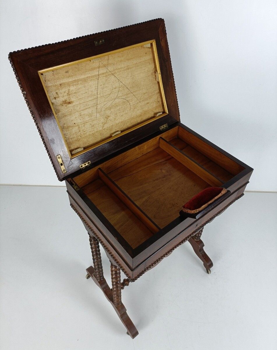 photo furniture Antique Sewing Quilting Cabinet Table On Wheels Hobnails Edwardian Gorgeous