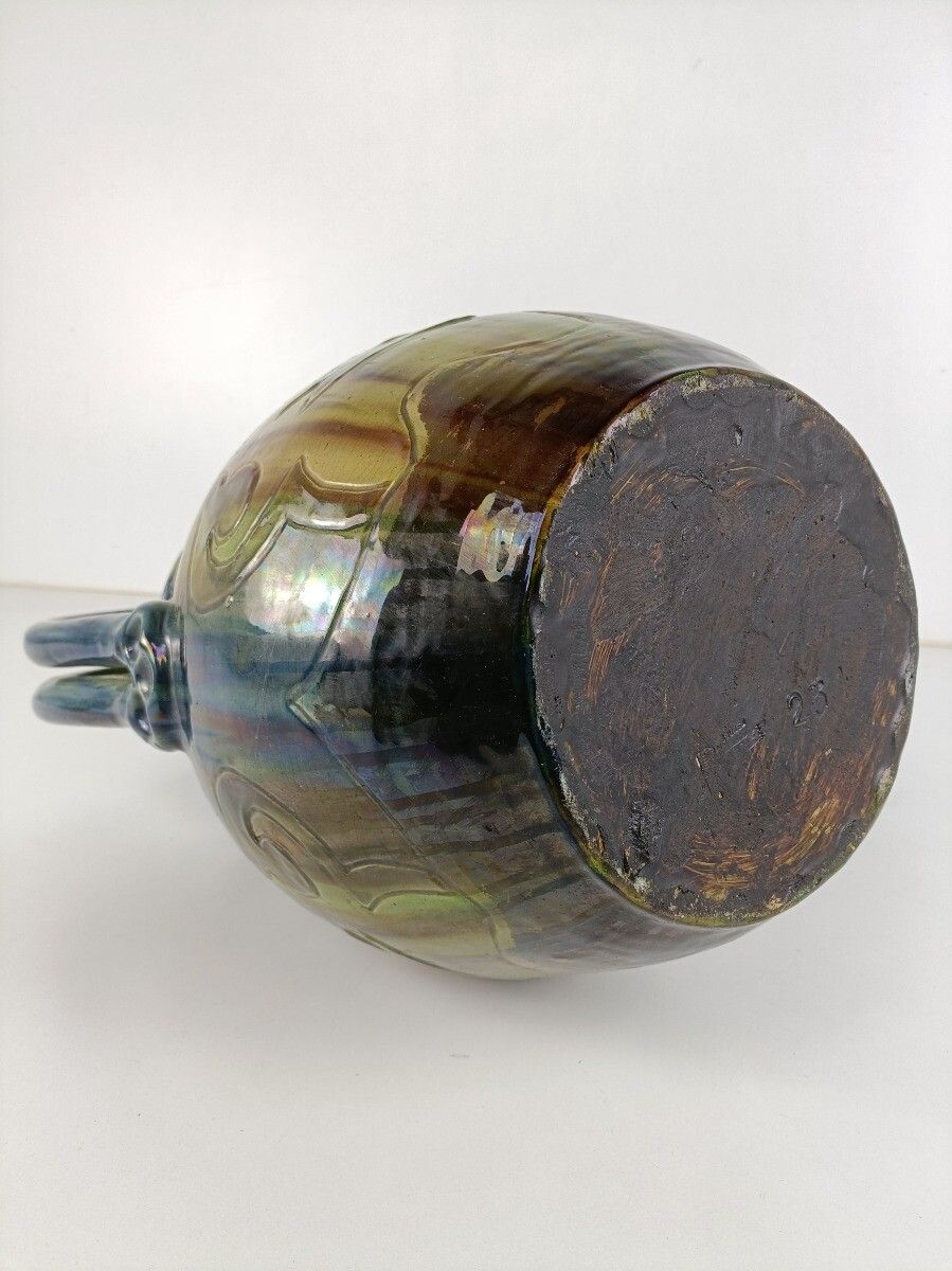 photo for sale Antique Gorgeous Polychrome Pottery Faience De Flanders Vase Bruges Marked Xl