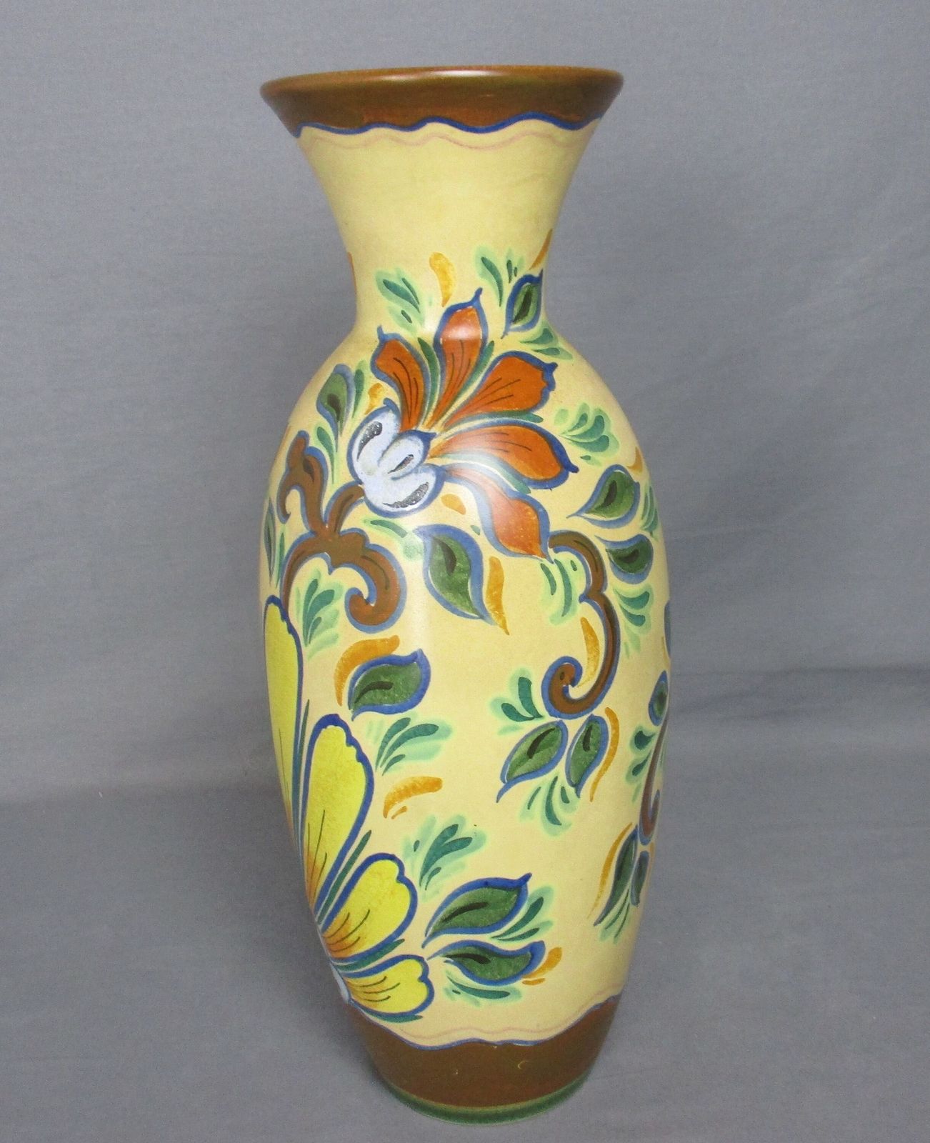 Large Vase  Marked Elly Gouda Plateel Hand Painted Flowers Polychrome photo Home Decor