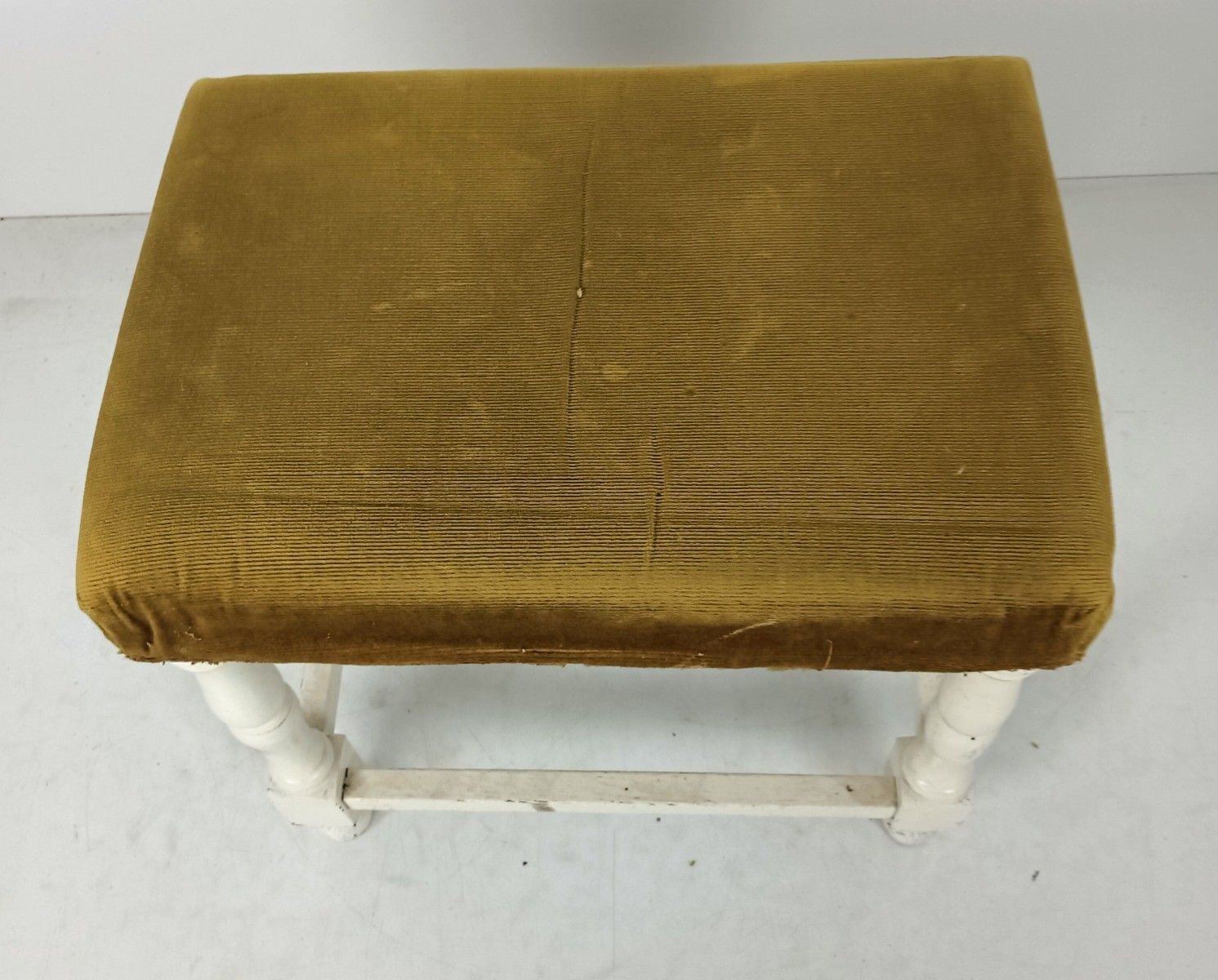 Small Vintage Footstool Foot Rest Ottoman Wood Brown Fabric Barn Style photo 73.0