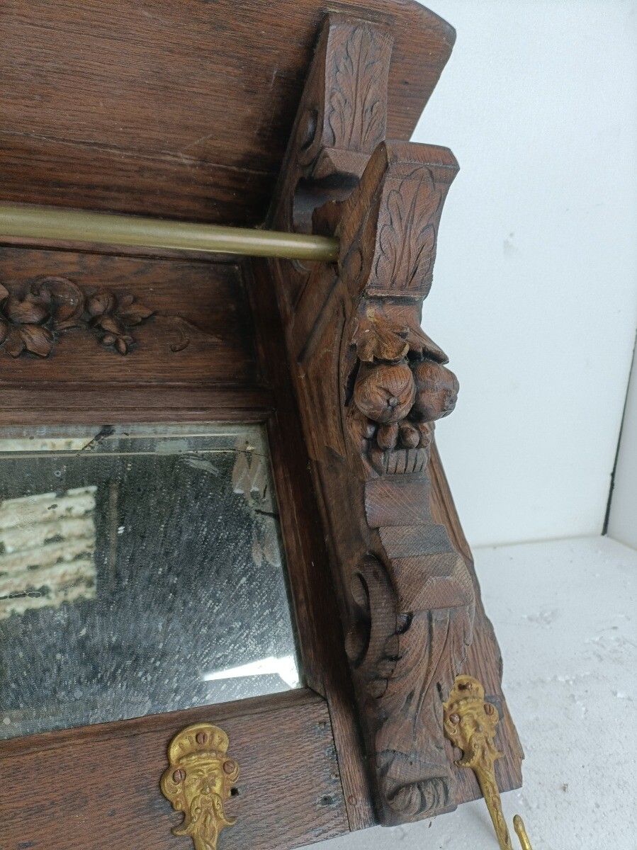 photo furniture Antique Coat Rack Hat Rack Kitchen Rack Ornate Carved Wood Huge With Mirror
