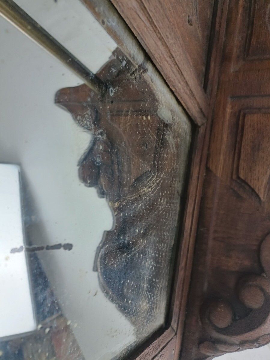 photo for sale Antique Coat Rack Hat Rack Kitchen Rack Ornate Carved Wood Huge With Mirror