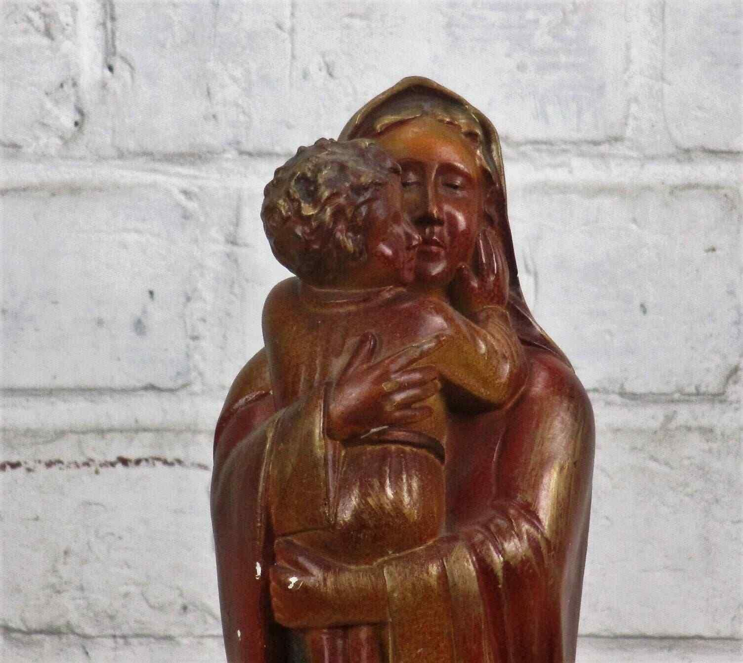 Polychrome Statue Madonna Holy Mother Virgin Mary Infant Child Tenderness 15.7&Q photo for sale