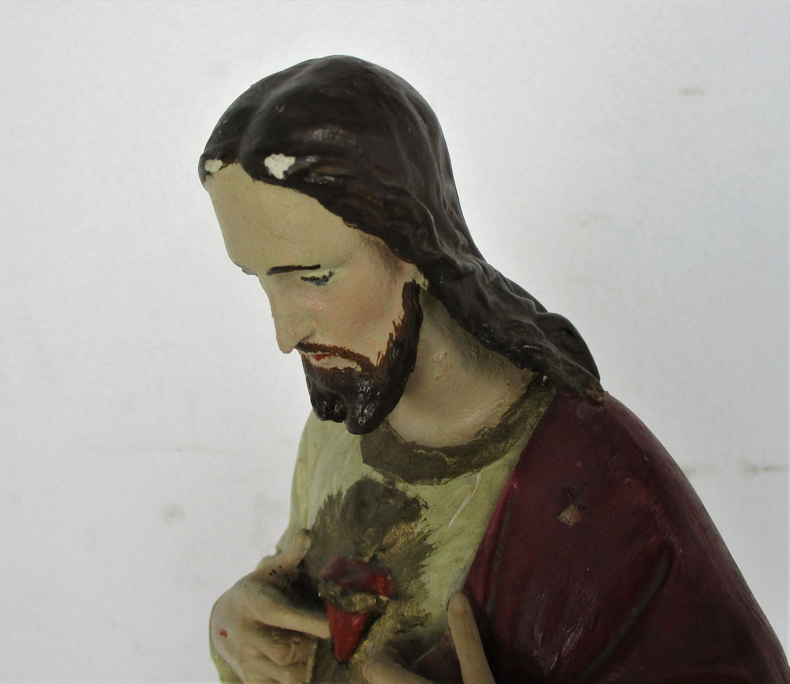 Antique Statue Jesus Christ Savior Sacred Heart Art Deco 1920s Plaster 15.74&Quo photo buy